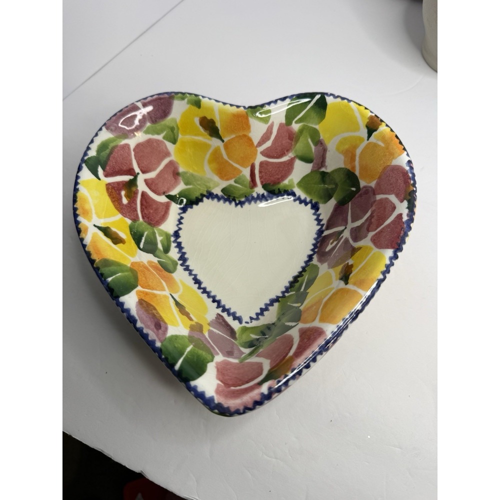 Vintage Hand Painted Italy Ancora‎ Ceramic Heart Dish Floral